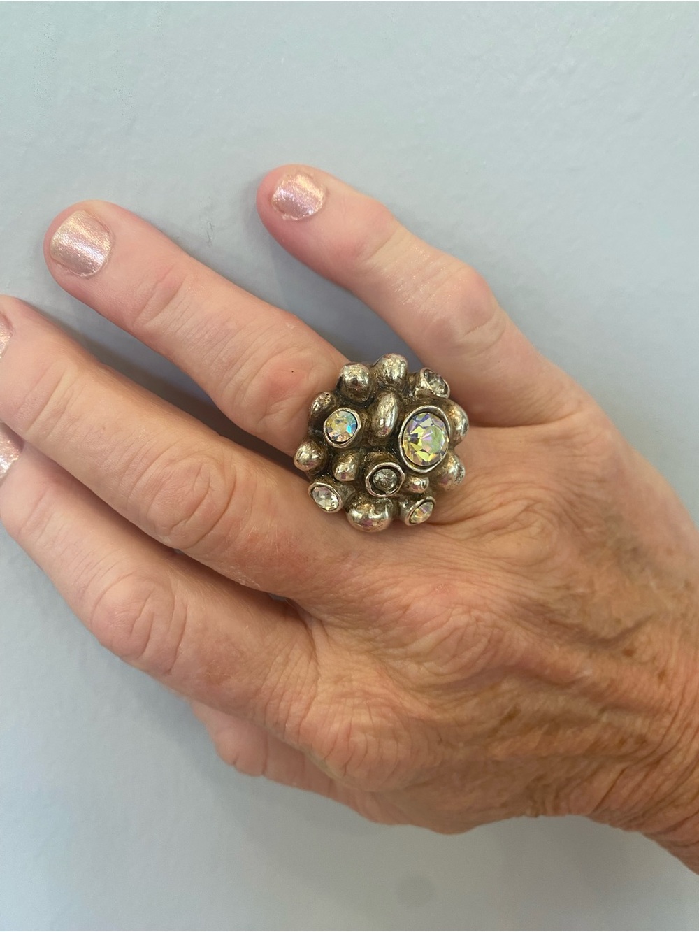 Avant Garde Chunky silver crystal statement bauble chunky ring 6/7